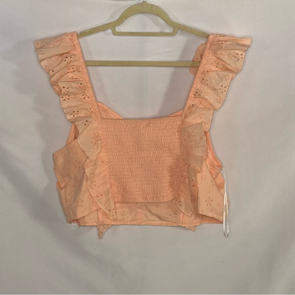 H&M Powder Pink Eyelet Embroidery Short Blouse Women’s XL EUC - Picture 3 of 4